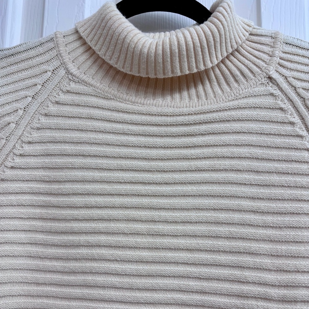 SAGE THE LABEL Ribbed Turtleneck Sweater with Wide Bell Cuffs in Ivory/Cream - Picture 5 of 16